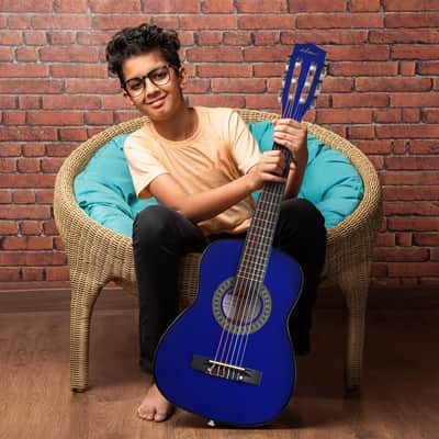 ADM Beginner Acoustic Classical Guitar 30 Inch Nylon Strings Wooden Guitar Bundle Kit for Kid Boy Girl Student Youth Guitarra Online Lessons with Gig Bag, Strap, Tuner, Extra Strings, Picks,Blue image 8