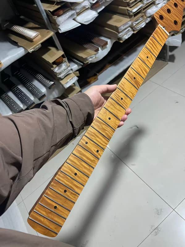 4a 5-string electric bass neck jazz bass stainless steel 21frets Roasted flame Maple guitar neck 34inch hole 18mm image 1