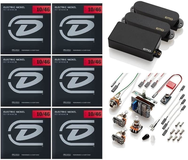 EMG SA / SA / 81 Black HSS Humbucker & 2 Single Coil Strat Pickup Set & Switch ( 6 STRING SETS ) image 1