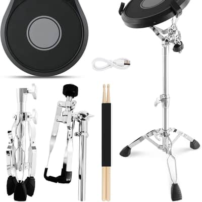 Electronic Practice Drum Pad With Stand, 12 Inches Portable Drum Pad,Silent Drum Electric Drum Pad With Stand,Suitable for Beginners and Professionals,Black image 1