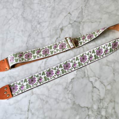 Vintage 70s Mauve 'Flowers' Hippie Guitar Strap Replica image 3