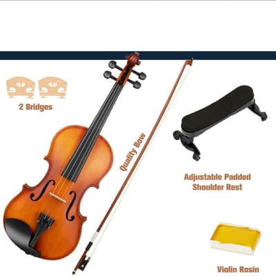 Violin 4/4 Full Size Kit For Beginners - Hand Carved Acoustic Violins Set - Fiddle Solid Wood Kit with Hard Case, Bow, Rosin, Shoulder Rest, Bridge and Extra Strings image 2