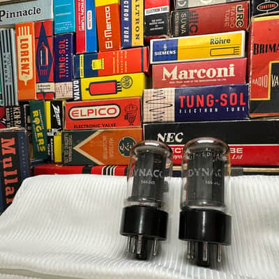 2x Vintage Matched Sawtooth Mullard GZ34 5AR4 ~ w/ same etch code! F32 B3J3/B3J3 ~ Authentic Blackburn Gt Britain ~ Grail Top '60s Rectifier Tubes ~ Musical Warm Dynamic Liquid Vintage Audio ~ 101/101 % Gm ~ Dynaco Labels image 1