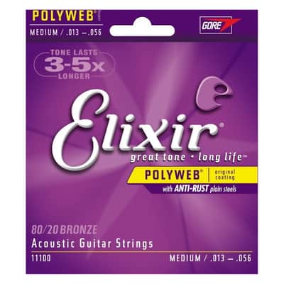 Elixir 11100 Polyweb 80/20 Bronze Acoustic Guitar Strings - Medium (13-56)