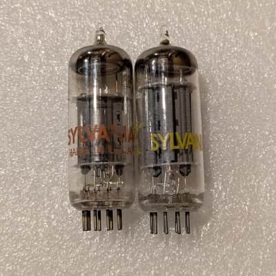 12BH7A Sylvania Matched Pair NOS Testing Gray Rib Plates Top Halo Getter Amplitrex Tested image 7