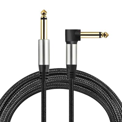 2-Pack Guitar Cables 1/4 Inch 6.35mm Male to Male Jack Right Angle to Straight Nylon Braided Mono Instrument Cable (6.6FT) image 3