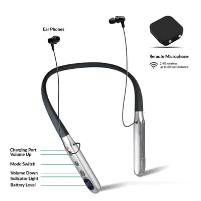 Rechargeable Hearing Amplifier to Aid TV Watching and Conversation, Wireless Neckband Headphones for Seniors & Adults, External Microphone Noise Cancelling, Works 50 Hours Per Charge image 2