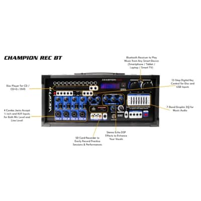 VOCOPRO CHAMPION-REC-BT WIRELESS Bluetooth Karaoke System with Built-In Recorder image 3