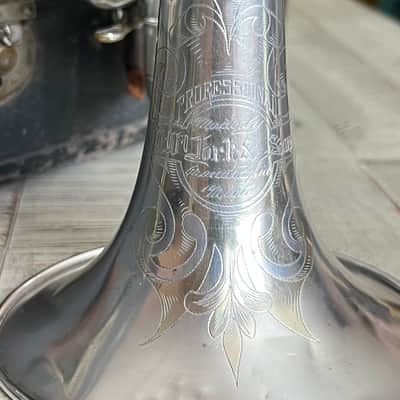 J.W. York & Sons “Professional” Cornet — circa 1908 — Silver Plate — Grand Rapids, MI — w/ Original Case, Lyre & Mouthpiece image 3
