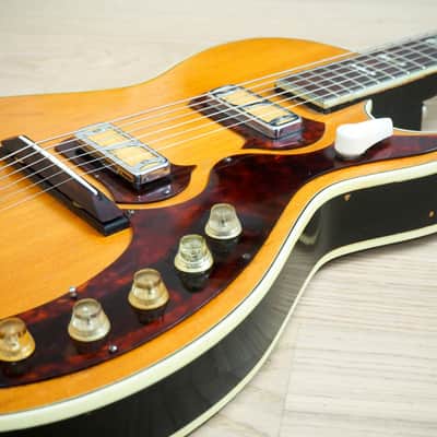 1959 Harmony Stratotone Jupiter H49 Vintage Electric Guitar, DeArmond Gold Foils w/ Tweed Case image 6