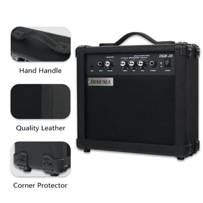 Demusea 20W Electric Bass Amplifier Black Bass Amp Portable Travel Beginner Practice Headphone Jack Aux Treble Middle Bass Mp3 with 3m Noiseless Cable Adapter Picks Aux Cable Earphone image 4