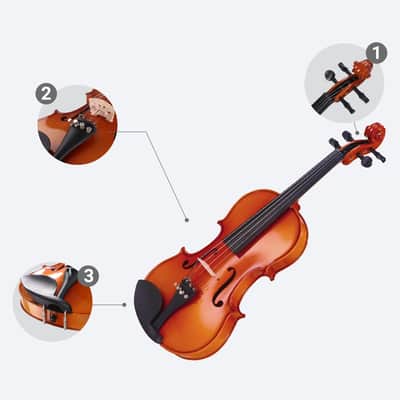 1/2 Acoustic Violin for Beginners, Full Size Solidwood Fiddle Set for Kids and Adults with Hard Case, 2 Bows, Extra Strings, Shoulder Rest, Rosin, Clip-on Tuner, Fingerboard Stickers, and Mute. image 3
