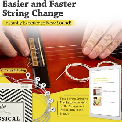 Classical Guitar Strings Nylon, coated in silver - nylon guitar strings + 1E-String - Guitar Strings Acoustic (6 String Set) Cuerdas para guitarra acustica - cuerdas de guitarra Nylon String image 3