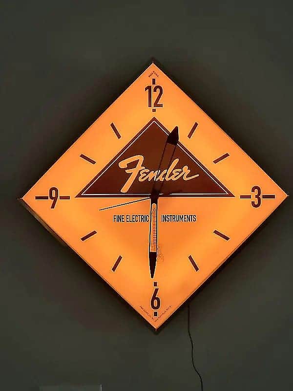 1963 Fender Musical Instruments Dealer Style Light-Up Clock Killer Cool Man Cave/Garage Item image 1