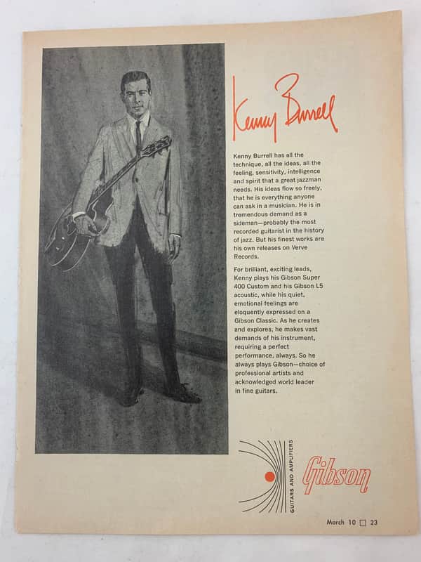 Gibson 1966 Promotional Advertisement for Super-400 CES Kenny Burrell 3 Color image 1