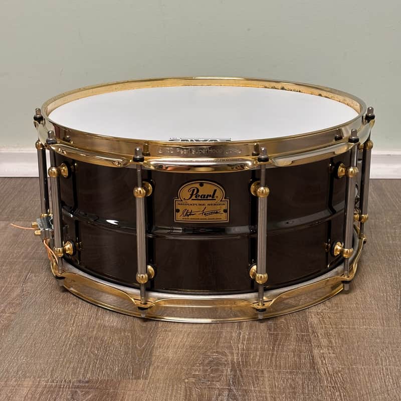 Pearl SF1465 14x6.5" Steve Ferrone Signature Brass Snare Drum with Gold Hardware 2000s - Black Nickel Over Brass image 1