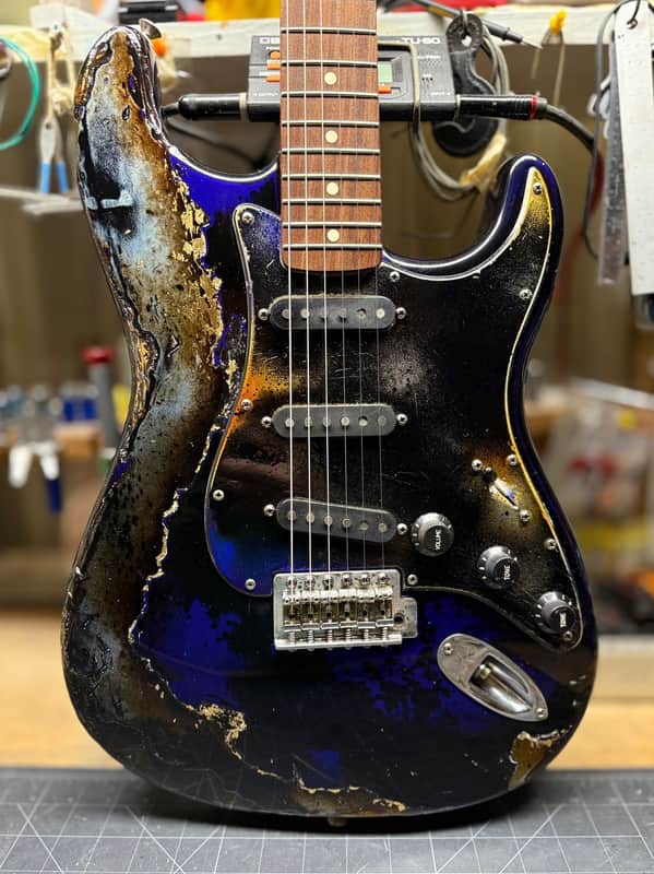 Fender Stratocaster “Midnight Monarch” Purple Gold Leaf Accents Heavy Aged Relic by East Gloves Customs [$550 Off! Limited Time Only!]