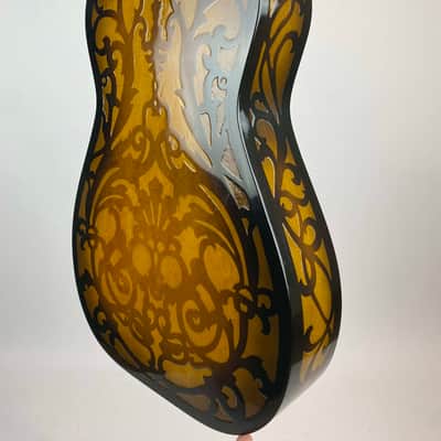 1991 Dobro Model 37 Round Neck Resonator w/ RARE Original French Scroll Finish. Era correct Chipboard case /or padded Hardshell available/ image 8
