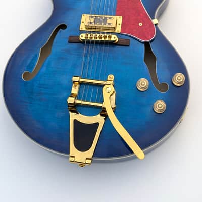 Nashville L5 Electric Guitar Hollow Body bLUE Flamed Maple Jazz Guitar Bigsby image 4