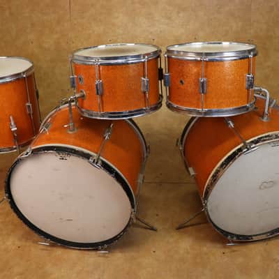 Kent Vintage 5pc Drum Set Orange Sparkle 13,13,14,20,20 Black image 1