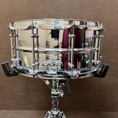 Ludwig LU6514SL Supralite 6.5x14" 10-Lug Steel Snare Drum with P88I Strainer 2021 - Present - Polished Steel image 2