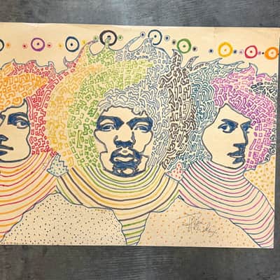 JIMI HENDRIX SIGNED ARTWORK !! 1960's Dwight Russ Artwork image 1