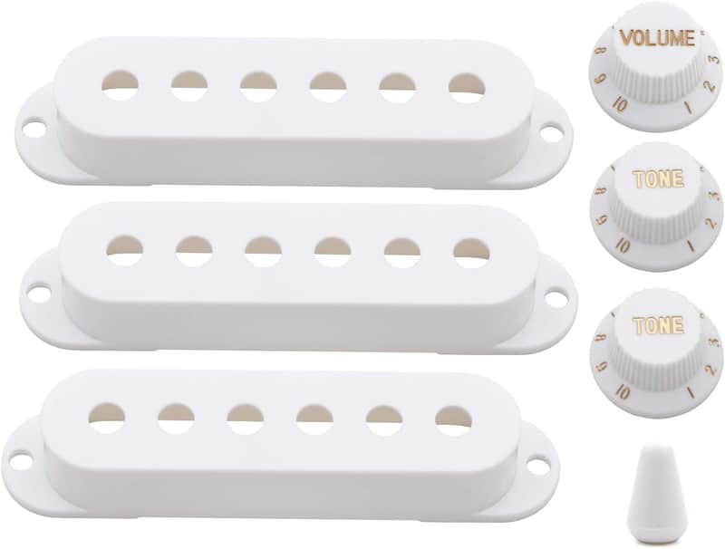 Single Coil Pickup Covers Set with 2 Tone 1 Volume Knobs, 6-Hole Pickup Cover for Electric Guitar, Replacement for Pickups and Parts (White) image 1