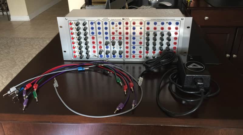 STS Serge Sequencer Shop Panel w/ PS2A Power Supply, 4.5" Chassis w/ Rack Ears and 10 Patch Cables image 1