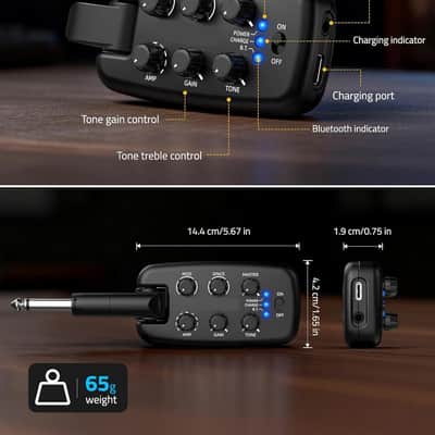 Guitar Headphone Amp for Electric Guitar, Bass Guitar Headphone Amplifier for Portable Practice, 9 Amp Models, 3 Mod Effects, 3 Space Effects, with Bluetooth Receiver, USB Recording image 2