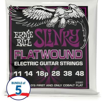 Ernie Ball 2590 Power Slinky Flatwound Electric Guitar Strings - .011-.048 (5-Pack) image 2