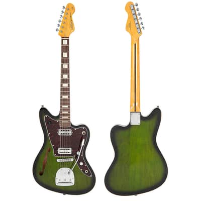 Vintage REVO Series 'Surfmaster Thinline' Twin Electric Guitar ~ Greenburst image 4