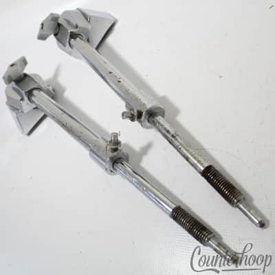 Pearl 2x Bass Drum Spurs+Mounts Heavy Duty Telescoping Legs Chrome Vintage Japan image 2