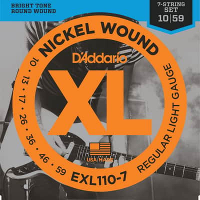 D'Addario EXL110-7 7-String Nickel Wound Electric Guitar Strings  Light, 10-59