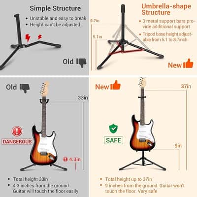 Guitar Stand Floor - Folding Universal Guitar Holder for Acoustic Electric Guitars Bass Guitar (Black) image 3