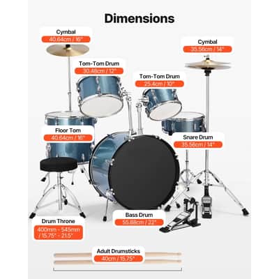 Drum Set 5-Piece Beginner Drums Set with 22 in Bass Drum (Gravel Blue) image 2