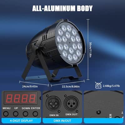 200W Stage Lights, RGBWAL 6IN1 Par Lights, Professional 18 LED DMX512 Sound-Activated Controlled LED Par Can, 6/10CH Uplights for Theater Studio Concert Stage DJ Party image 2