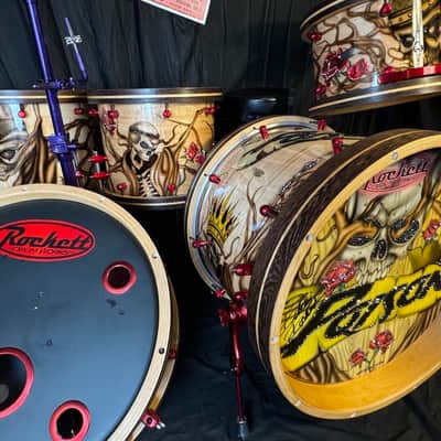 Rikki Rockett's Poison, Rockett Drum Works, Steam Bent Hickory "The Rose" Drum Kit, 22",16", 14", 12", 10",  Plus Woofer, Swarovski Crystals, Signed! STUNNING image 3
