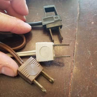 me one (1) 117V Power Cord Electric Cable cut Vintage non-polarized black, grey, brown 1940s-1960s image 1