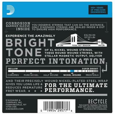 D'Addario EXL116-3D XL Nickel Electric Guitar Strings, 11-52 Medium Top/Heavy Bottom, 3-Packs image 3