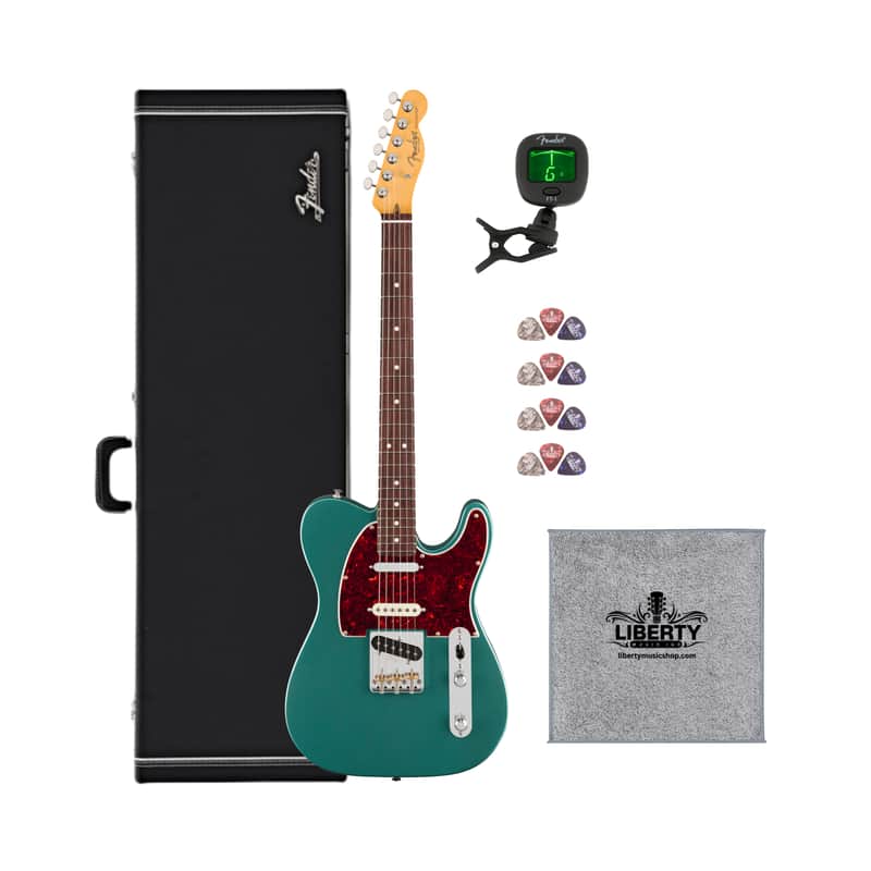 Fender American Professional Classic Telecaster SSS Rosewood Fingerboard Faded Sherwood Green Metallic bundle with Fender Hardcase, Liberty Music Polish Cloth and 12 Pick Pack image 1