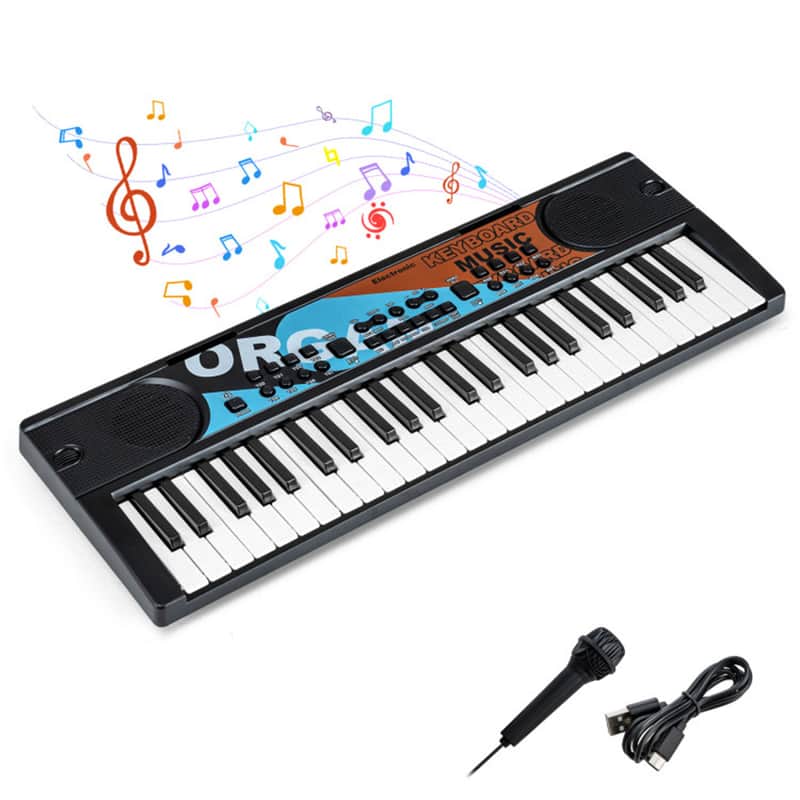 Ozici 49 Keys Kids Electronic Keyboard with Microphone, 8 Tones & Rhythms Educational Music Toy for Age 3+ - Black image 1