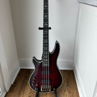 Schecter Hellraiser Extreme-4 Active 4-String Left Hand Bass 2010s - Crimson Red Burst Satin image 1