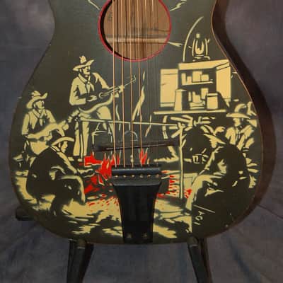 Vintage RARE Supertone sold by Sear Singing Cowboys Scene Guitar 1942 Original Case image 2