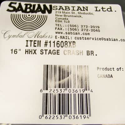 Sabian HHX 16" Stage Crash Cymbal/Brilliant Finish/Model #11608XB/Brand New image 4