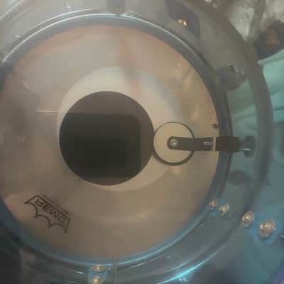 Ludwig Vistalite acrylic 12” rack tom, 70’s - Blue, pointy badge original Remo black dot head image 4