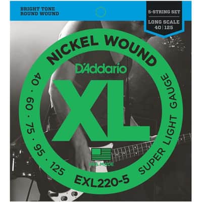 D'Addario EXL220-5 Nickel Wound Super Light Long Scale 5-String Bass Strings (40-125) image 1