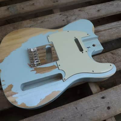 vintage Ponderosa Pine heavy relic baby blue tele guitar body nitrocellulose finish fits fender image 3
