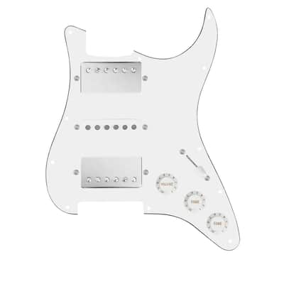920D Custom HSH Loaded Pickguard for Stratocaster With Nickel Smoothie Humbuckers, White Texas Vintage Pickups, White Pickguard, and S5W-HSH Wiring Harness