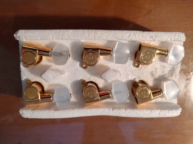 Vintage Schaller M6 Mini 3x3 Tuners Pearloid 1970s 1980s - Gold image 1