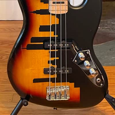 Share Fender Squier Jazz 4-string Bass - Custom Painted New York City Twin Towers Skyline image 2